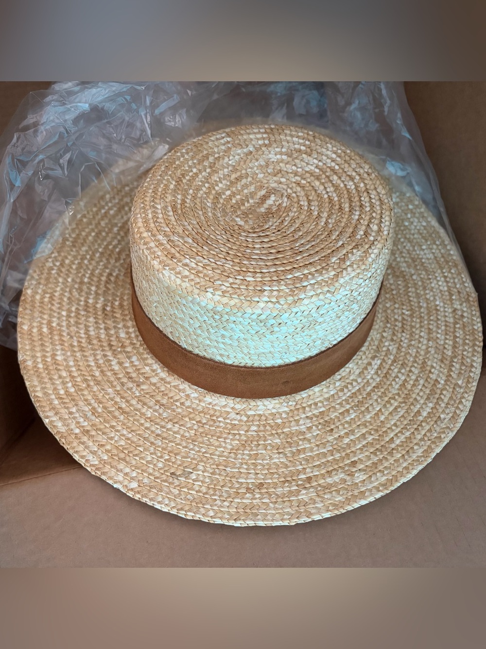 GIGI PIP Capri Natural Straw Boater Hat with Brown Band size 55/XS
